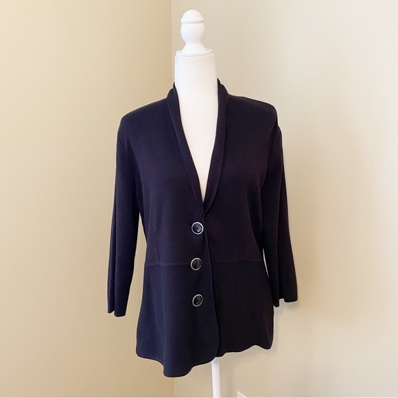 Kasper Button Front 3/4 Sleeve Black Cardigan -Large - Picture 12 of 12